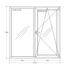 Окно 1510x1550 (9 эт. "Чешка"-бетон) Тип 1