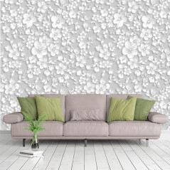 3D фотообои «Белые цветы на сером фоне» 70x70 см. art. 22615